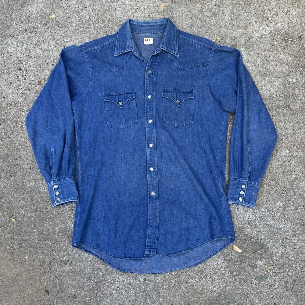 Vintage 60s LEE Denim Western Shirt Rare Scovill Snaps Medium Cowboy